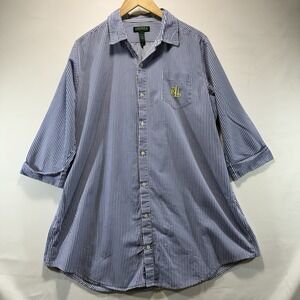 Lauren Ralph Lauren Womens Striped Cotton Nightgown Sleep Shirt Size L